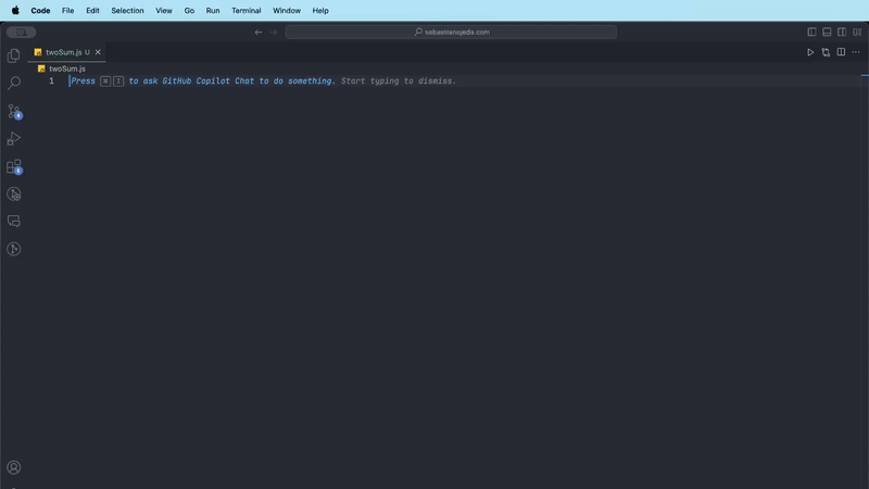 GitHub Copilot is used to generate a solution to the 'two sum' coding problem.